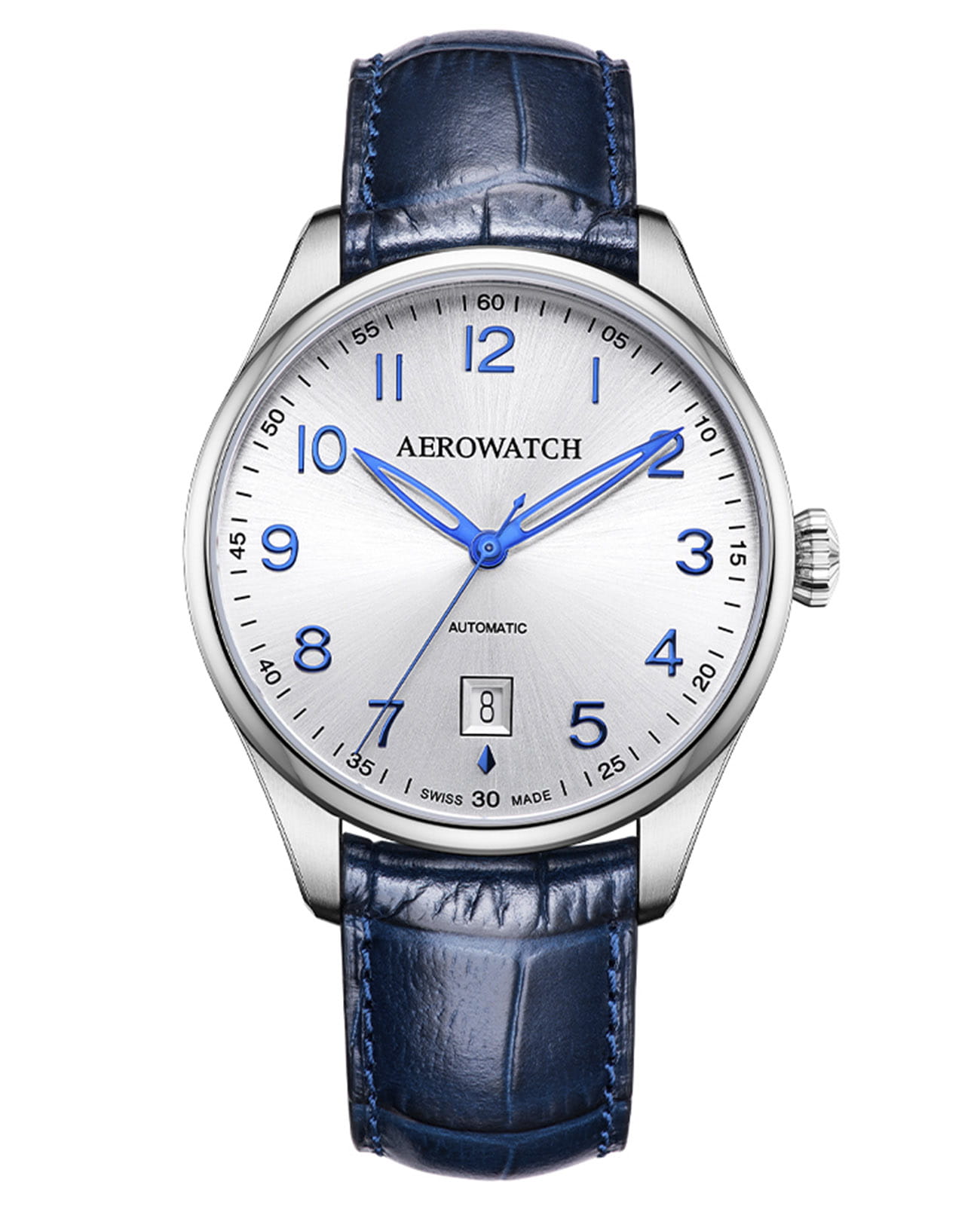 Aerowatch Aerowatch Les Grandes Classiques 60996 AA01  60996 AA01 механические мужские часы серебристый циферблат, браслет кожаный — вид спереди